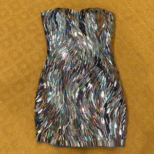 Sherri Hill sparkly sequined formal strapless dress. Size 0